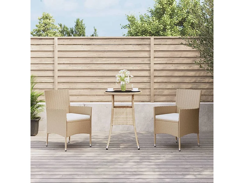 Ensemble de bistro de jardin 3 pcs coussins beige poly rotin