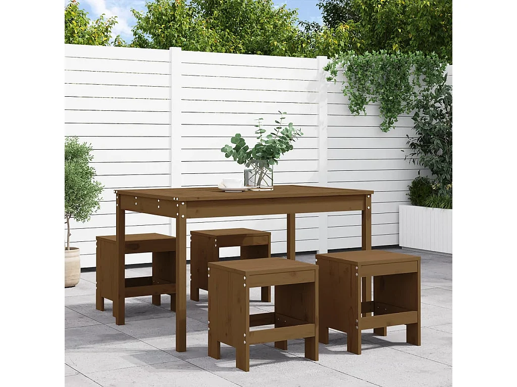 Ensemble à manger de jardin 5pcs marron miel bois pin massif