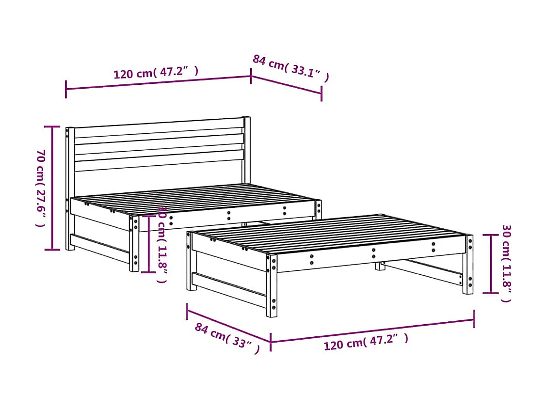 Salon de jardin 2 pcs bois de pin massif