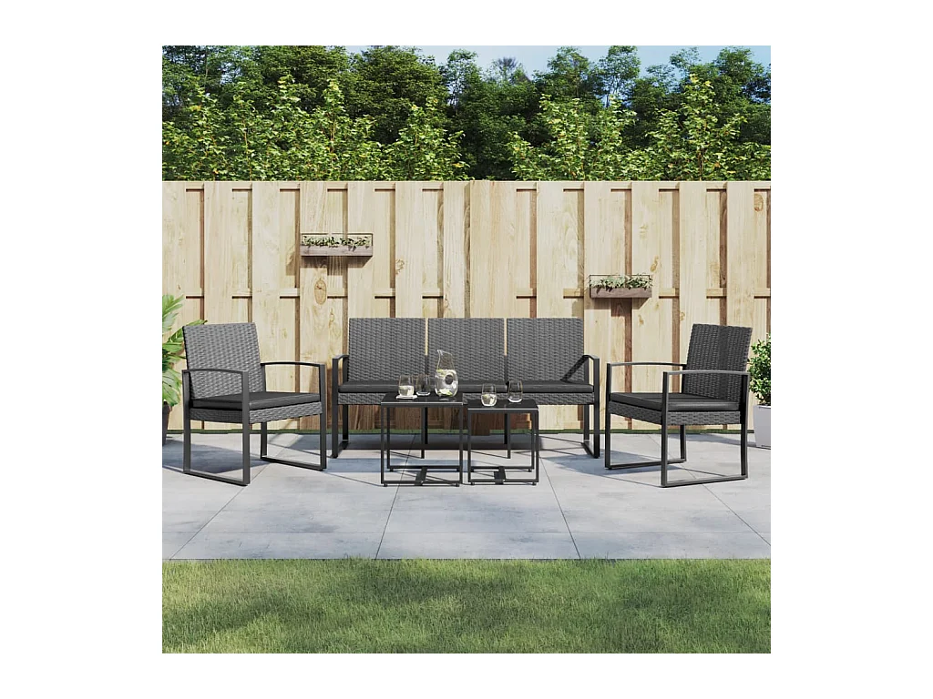 Ensemble à manger de jardin coussins 5 pcs gris foncé rotin PP