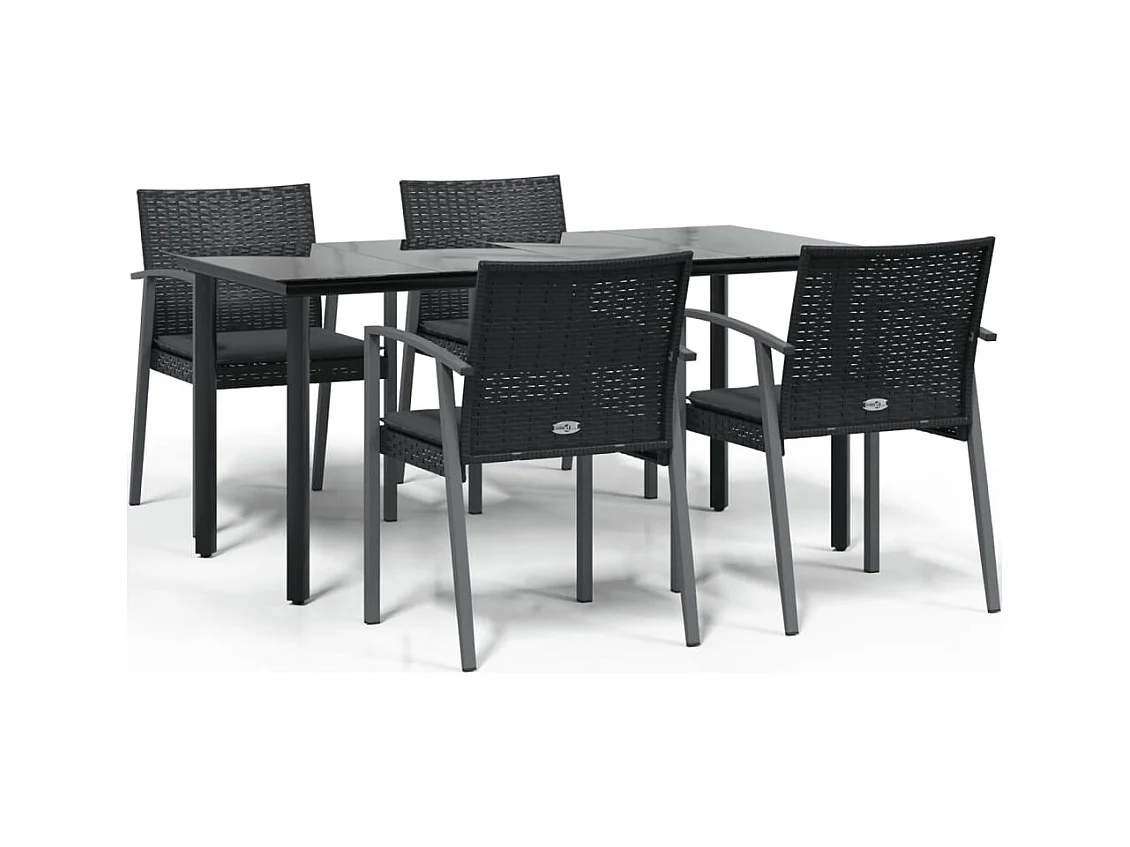 Ensemble à manger de jardin 5 pcs coussins résine tressée acier