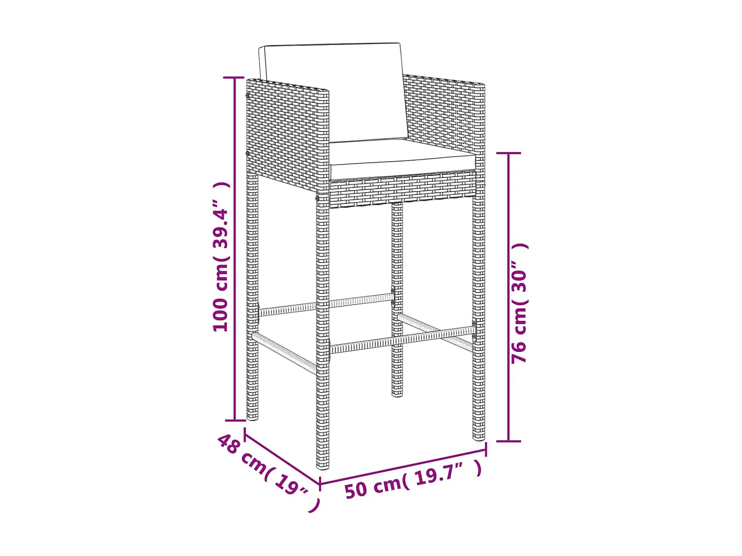 7-tlg. Gartenbar-Set mit Kissen Schwarz Poly Rattan