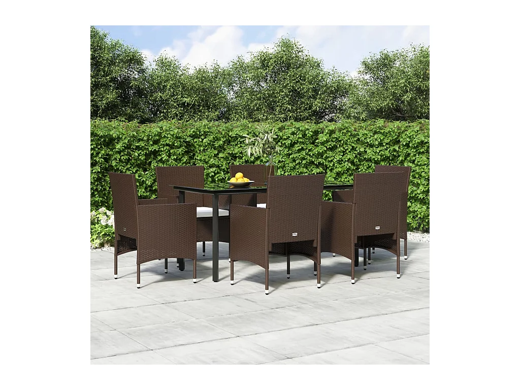 Ensemble à manger de jardin coussins 7 pcs Marron/noir