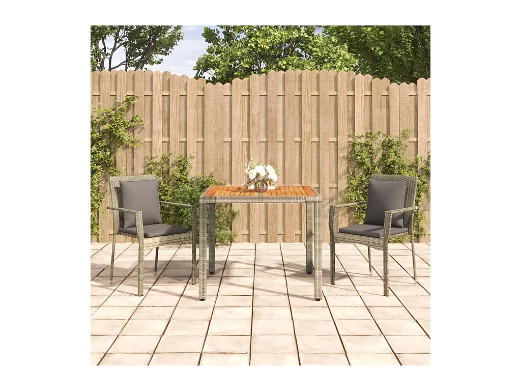 Ensemble à manger de jardin 3 pcs coussins gris résine tressée