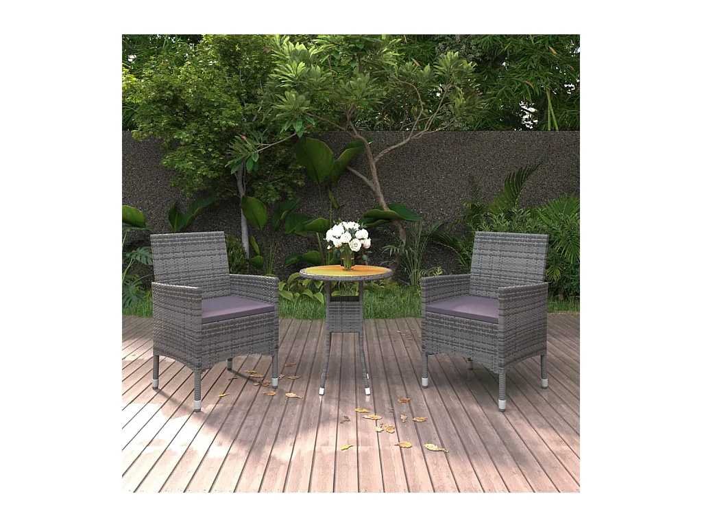 3-tlg. Garten-Essgruppe Poly Rattan Grau