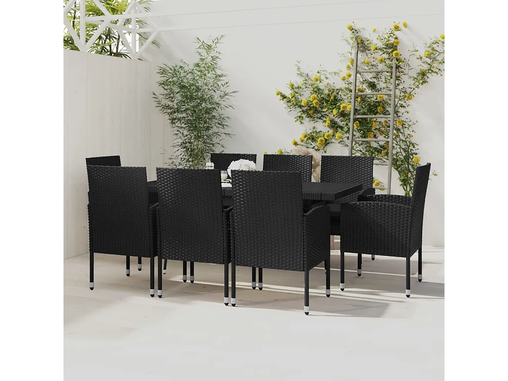 9-tlg. Garten-Essgruppe Poly Rattan Schwarz