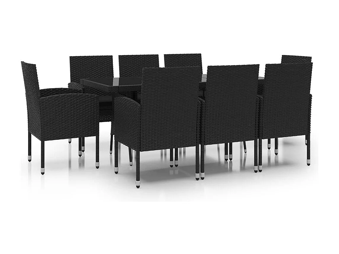 9-tlg. Garten-Essgruppe Poly Rattan Schwarz