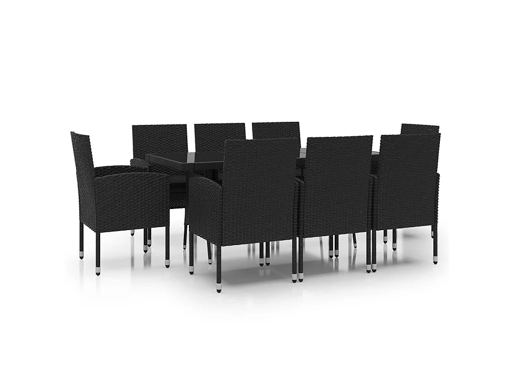 Ensemble à manger de jardin 9 pcs Résine tressée Noir