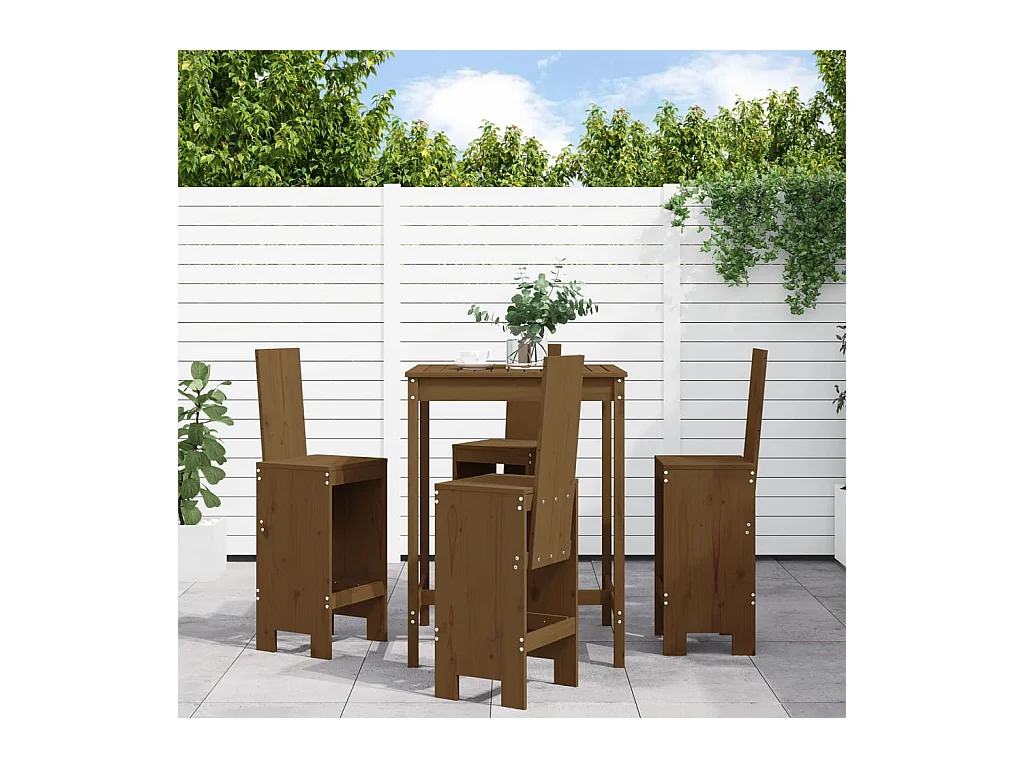 Ensemble de bar de jardin 5 pcs marron miel bois de pin massif