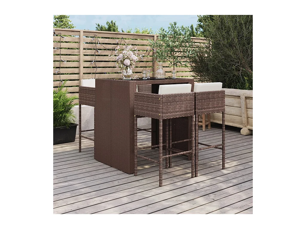 Ensemble de bar de jardin avec coussins 5 pcs marron poly rotin
