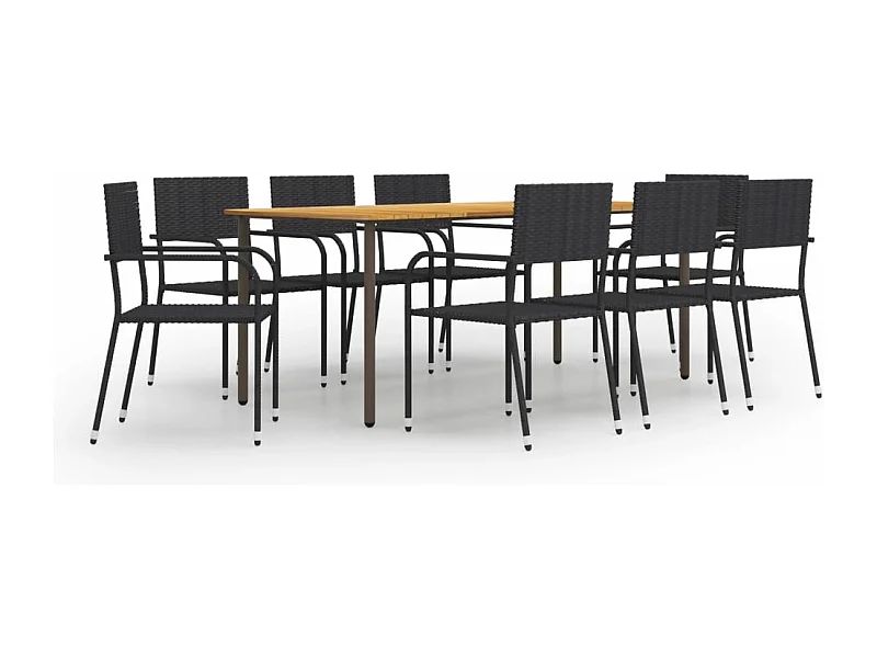 Ensemble à manger de jardin 9 pcs Résine tressée Noir