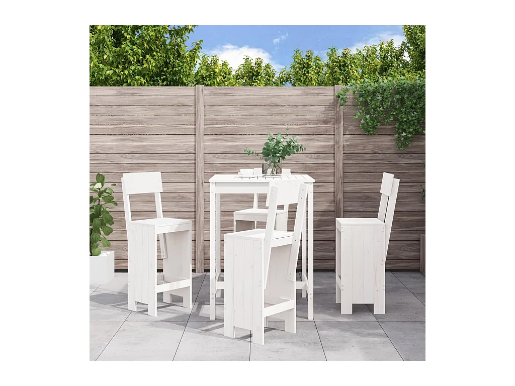 Ensemble de bar de jardin 5 pcs blanc bois massif de pin