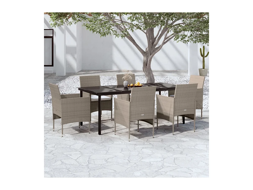Ensemble à manger de jardin coussins 7 pcs Beige/noir
