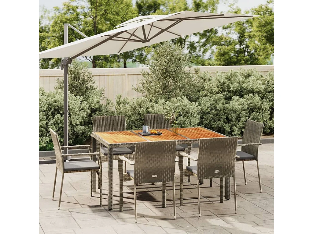 7-delige Tuinset met kussens poly rattan grijs