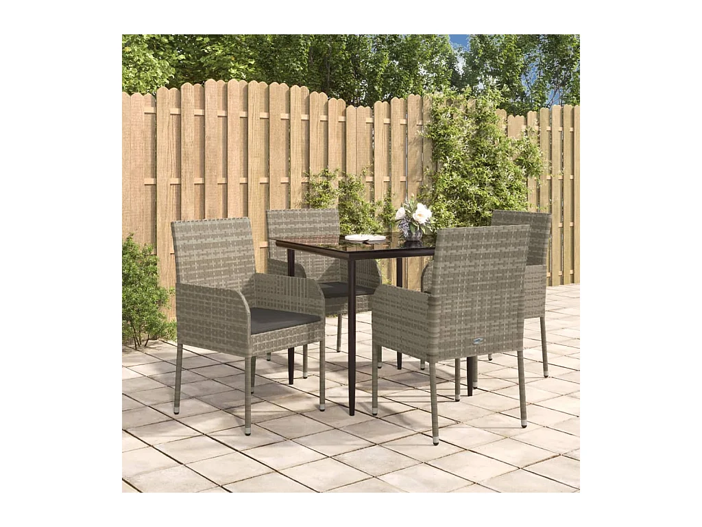Ensemble à manger de jardin coussins 5 pcs noir et gris