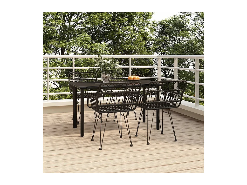 Ensemble à manger de jardin 5 pcs Noir Résine tressée