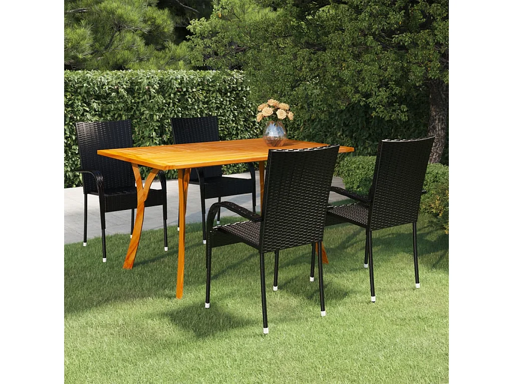 Set Mobili da Pranzo per Giardino 5 pz Nero