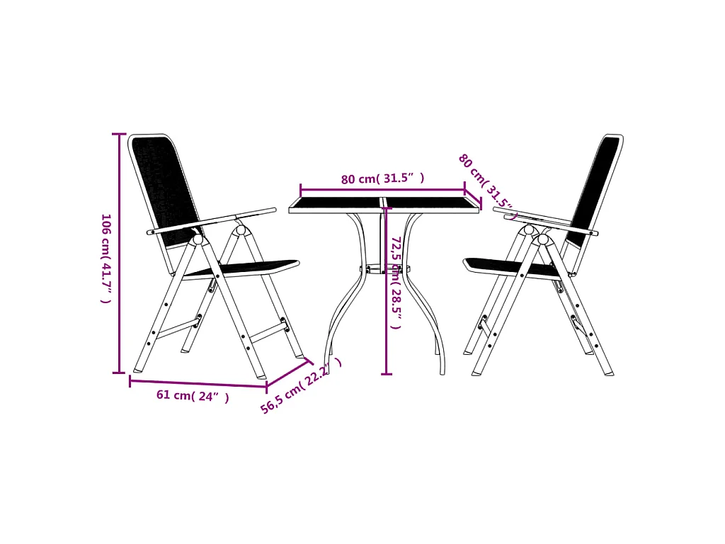 Set da Pranzo da Giardino 3pz Antracite in Rete Metallica