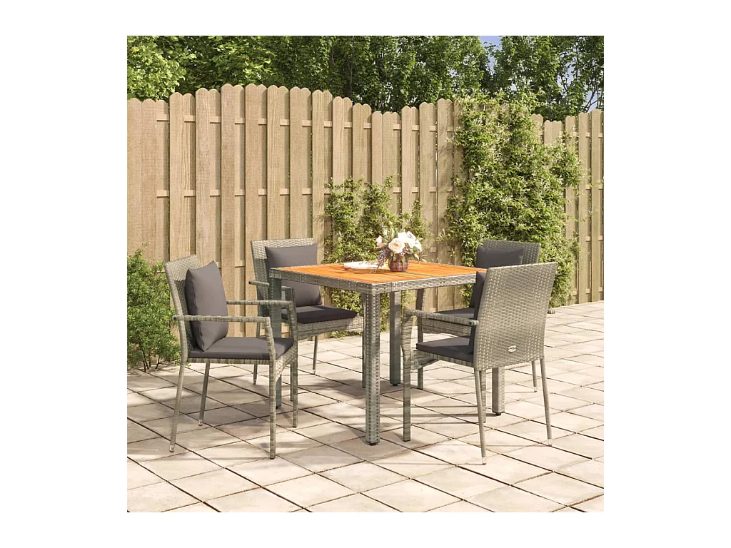 Ensemble à manger de jardin 5 pcs coussins gris résine tressée