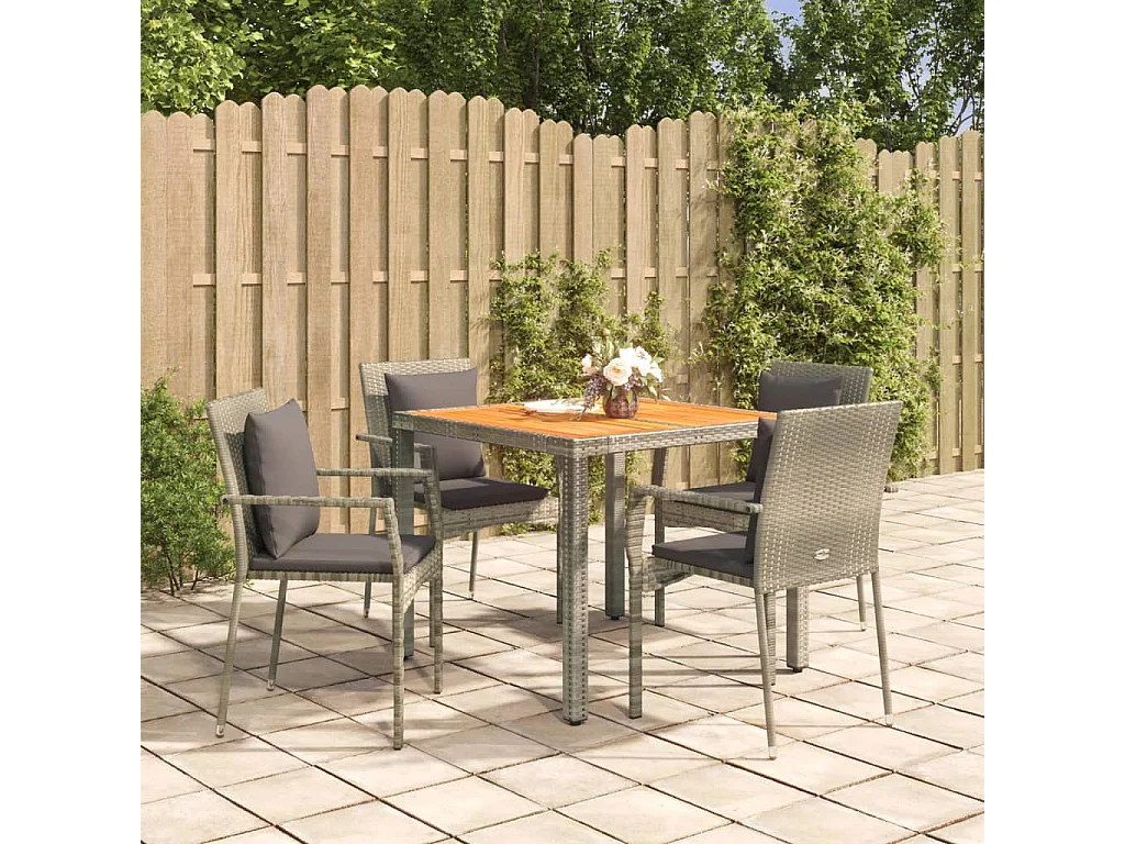 5-tlg. Garten-Essgruppe mit Kissen Grau Poly Rattan