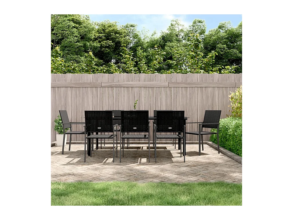Ensemble à manger de jardin 9 pcs résine tressée acier
