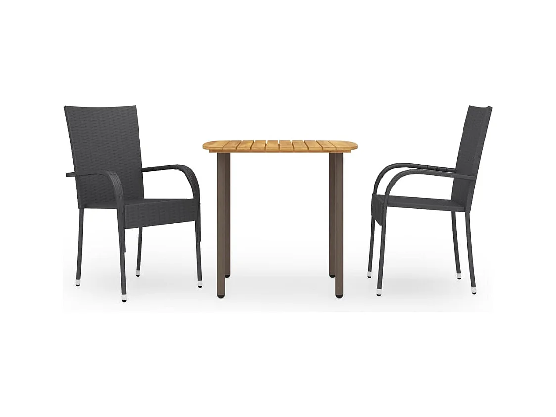 Ensemble à manger de jardin 3pcs Résine tressée Noir