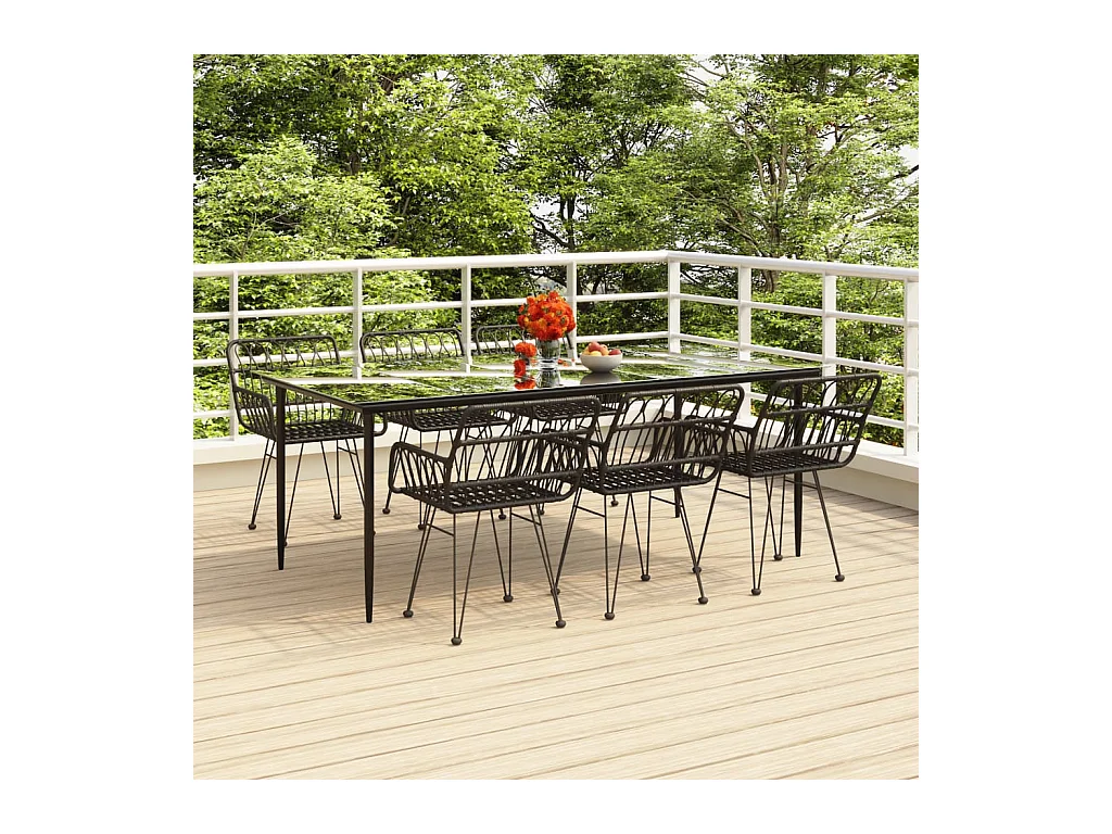 Ensemble à manger de jardin 7 pcs Noir Résine tressée