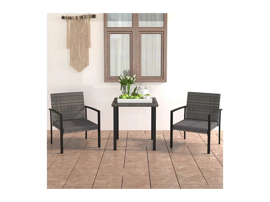 Ensemble à manger de jardin 3 pcs Résine tressée Gris