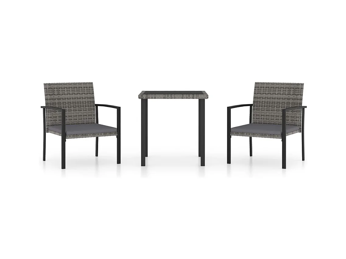 3-delige Tuinset poly rattan grijs