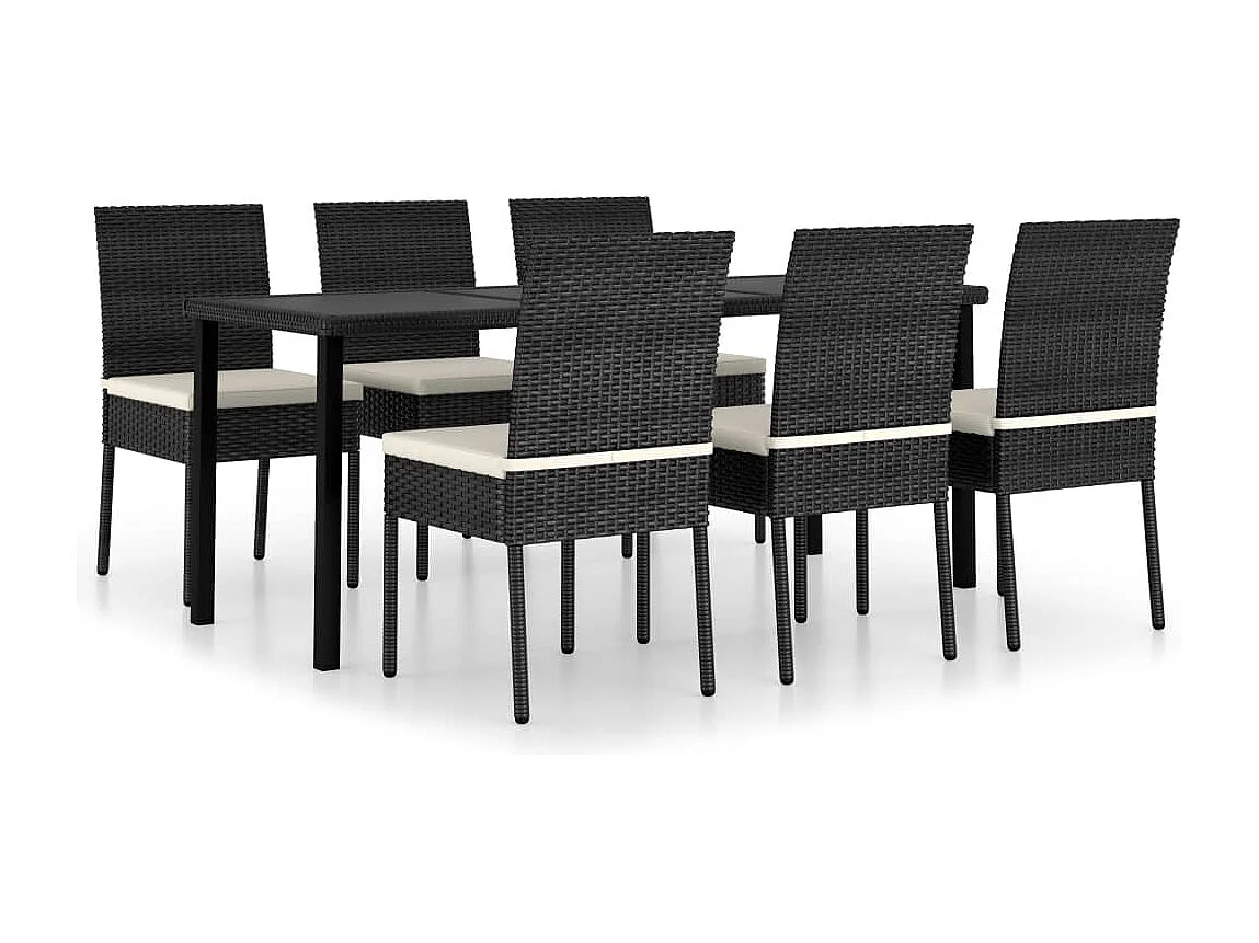 Ensemble à manger de jardin 7 pcs Résine tressée Noir