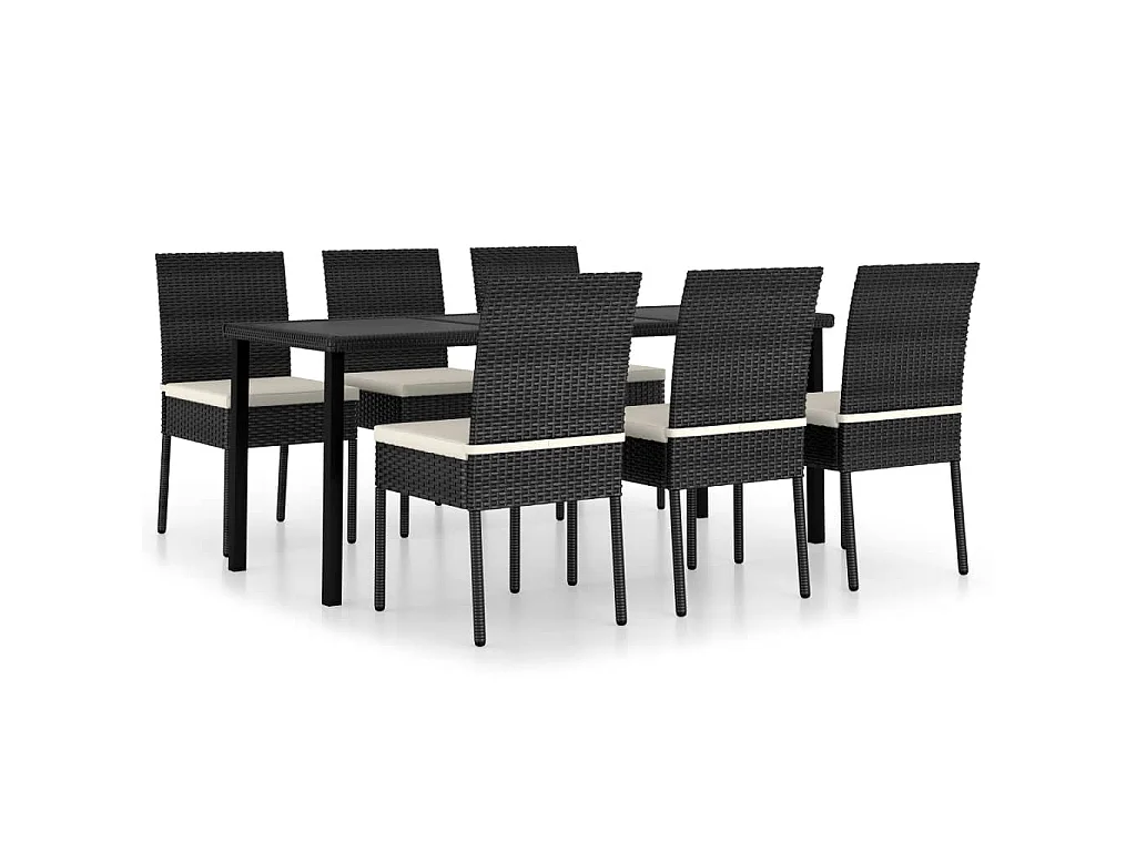 Ensemble à manger de jardin 7 pcs Résine tressée Noir