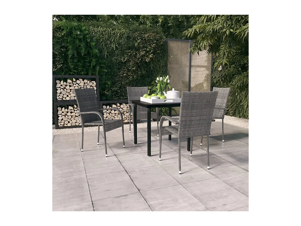 Ensemble à manger de jardin 5 pcs Gris et noir