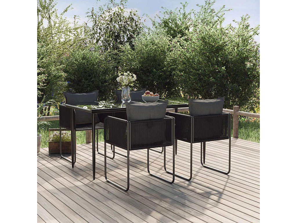 5 pcs Conjunto de jantar para jardim preto