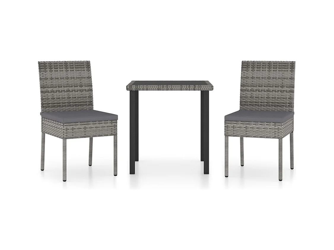 3-delige Tuinset poly rattan grijs