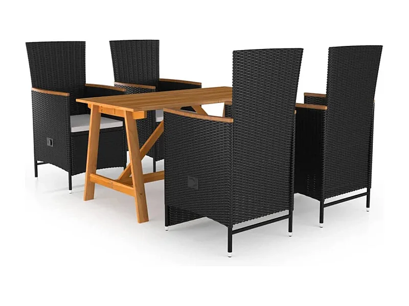 5 pcs conjunto de jantar para jardim preto