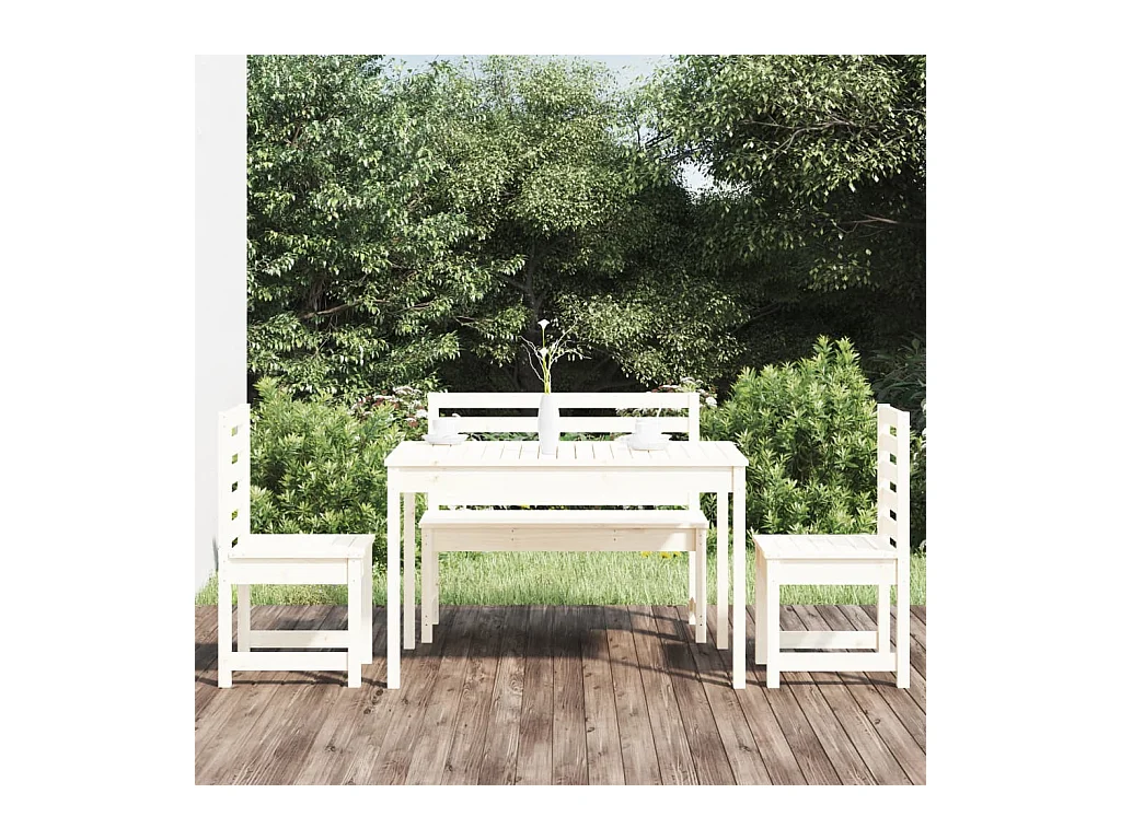 Ensemble à manger de jardin 4 pcs blanc bois massif de pin