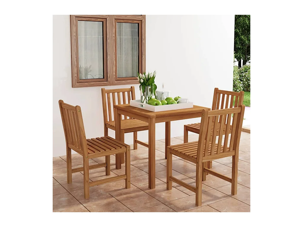 Ensemble de salle à manger de jardin 5 pièces 80 x 80 cm en bois de teck massif