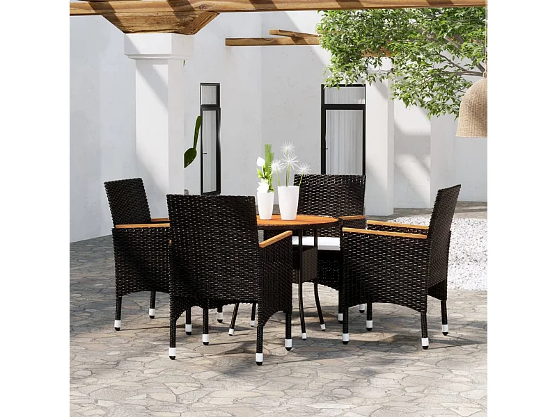5-tlg. Garten-Essgruppe Poly Rattan Schwarz