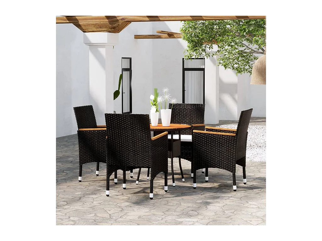 Ensemble à manger de jardin 5 pcs Résine tressée Noir