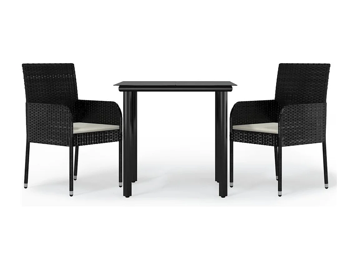 Ensemble à manger de jardin avec coussins 3 pcs Noir