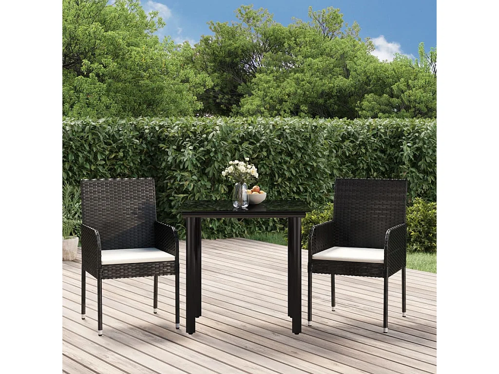 Ensemble à manger de jardin avec coussins 3 pcs Noir