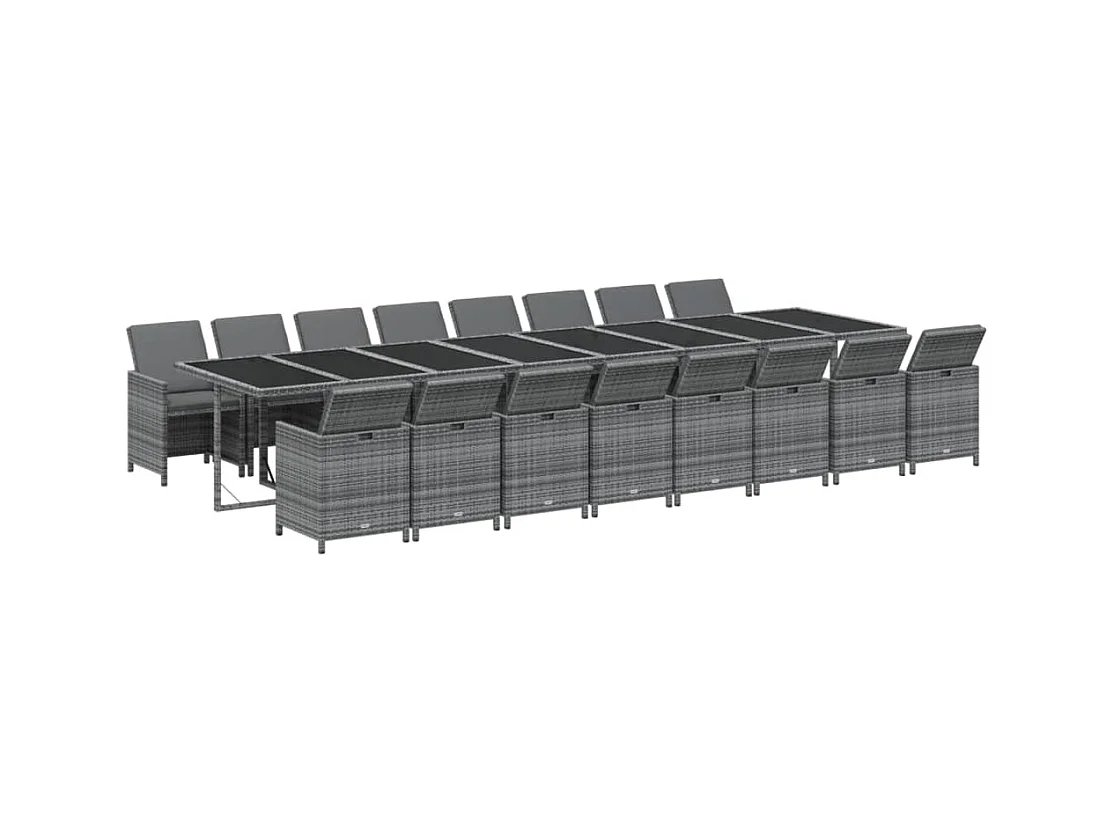 17-tlg. Garten-Essgruppe mit Kissen Grau Poly Rattan