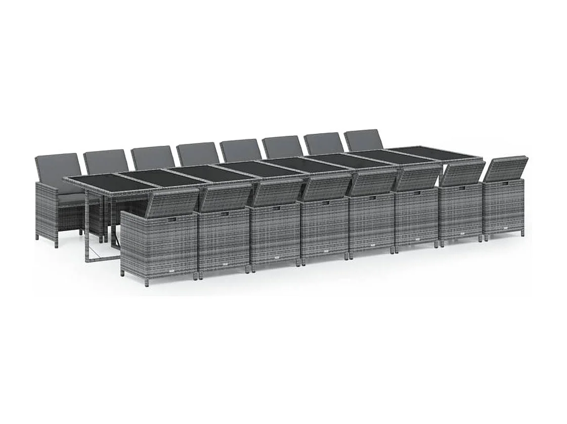 Ensemble à manger de jardin 17 pcs et coussins résine tressée