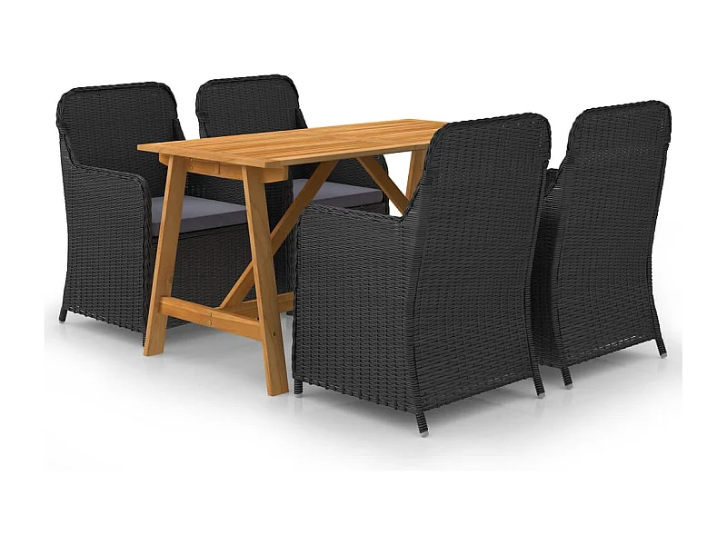 5 pcs conjunto de jantar para jardim preto