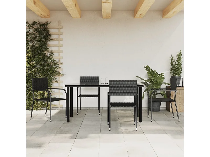 5-delige Tuinset poly rattan en staal zwart