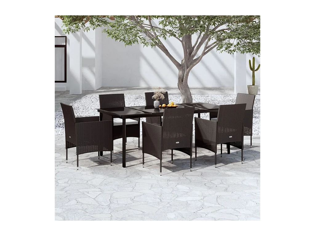 Ensemble à manger de jardin avec coussins 7 pcs Noir