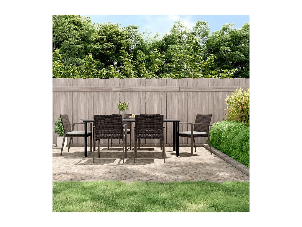 Ensemble à manger de jardin 7 pcs coussins résine tressée acier