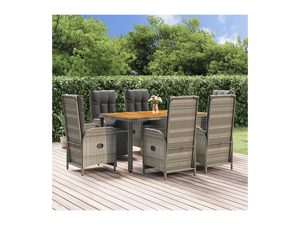Ensemble à manger jardin et coussins 7 pcs gris rotin