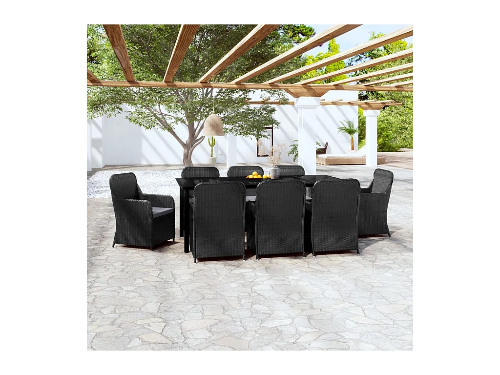 Ensemble à manger de jardin avec coussins 9 pcs noir