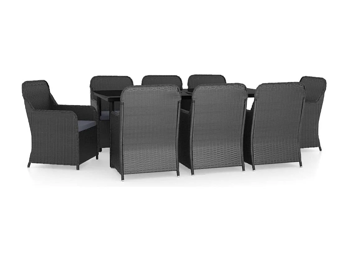 Ensemble à manger de jardin avec coussins 9 pcs noir